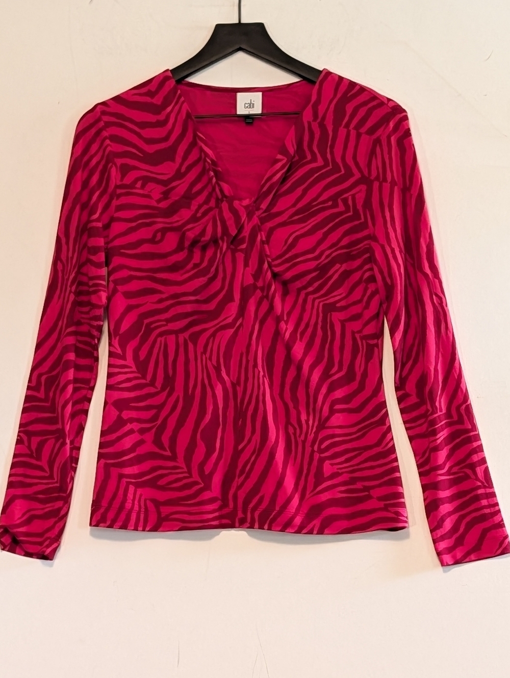 cabi Red Zebra Print Tie Neck Long Sleeve Top Small NWOT Stretch Blouse NEW Soft